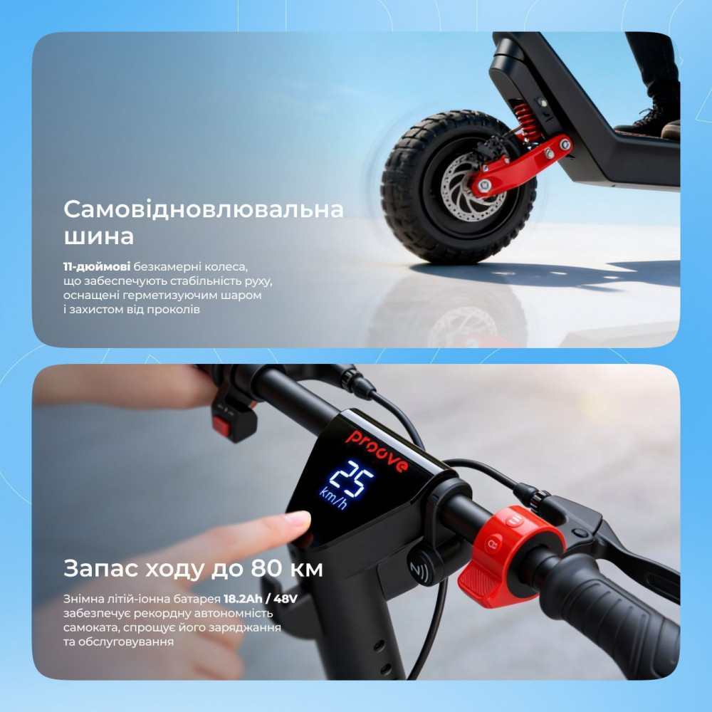 Електросамокат Proove Model Dual Sport SE App 1200W (чорно-червоний) (67378) на малюнкі №4