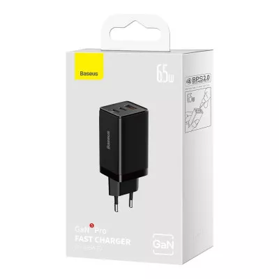 МЗП Baseus GaN5 Pro 65W (2 Type-С+USB ) + Кабель Type-C to Type-C 100W (1m) — Придбати в Україні