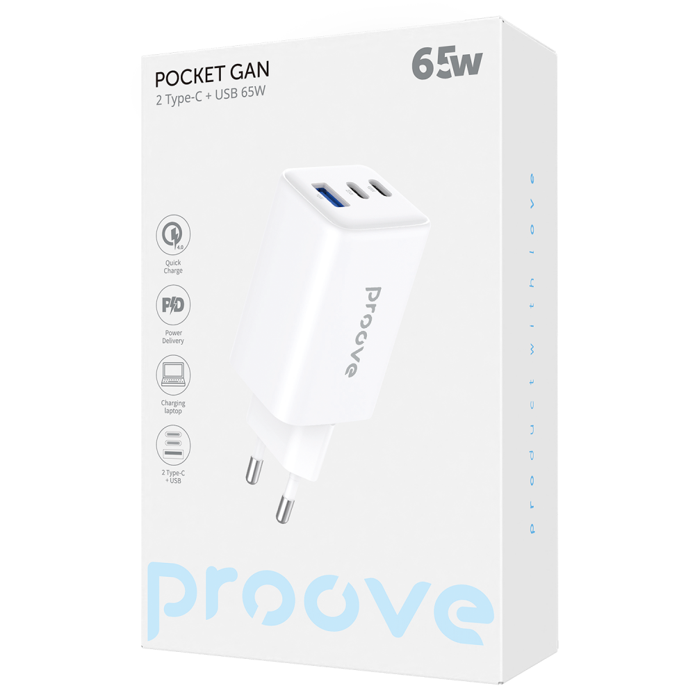 СЗУ Proove Pocket GaN 65W (2Type-C + USB) - фото 1