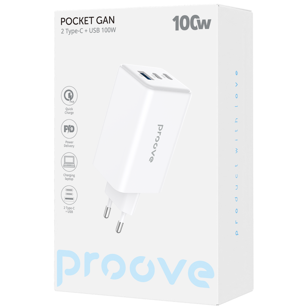 СЗУ Proove Pocket GaN Max 100W (2Type-C + USB) - фото 1