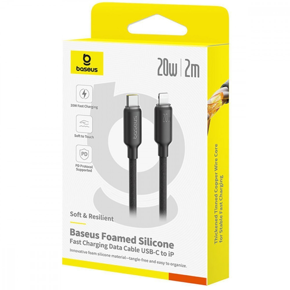 Кабель Baseus Foamed Silicone Fast Charging Type-C to Lightning 20W (2m) black (E0426A04) Черный на картинке №2