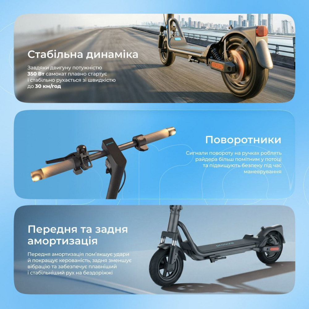Електросамокат Proove Model City Pulse 350W (чорно-блакитний) — Придбати в Україні - фото 2