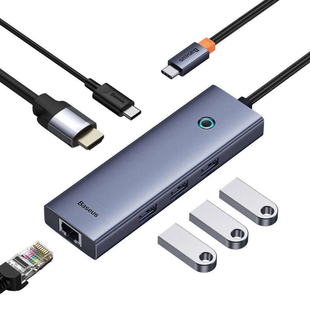 Type-C-Хаб Baseus UltraJoy Series 6-Port (Type-C to HDMI + USB3.0*3 + PD + RJ45) — Придбати в Україні - фото 6
