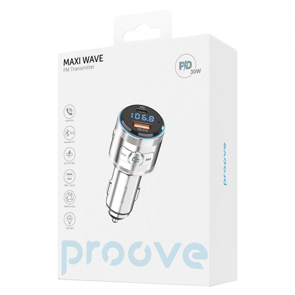 Автомобильное ЗУ Proove FM Launcher Maxi Wave 30W (PD+QC3.0) Type-C+USB