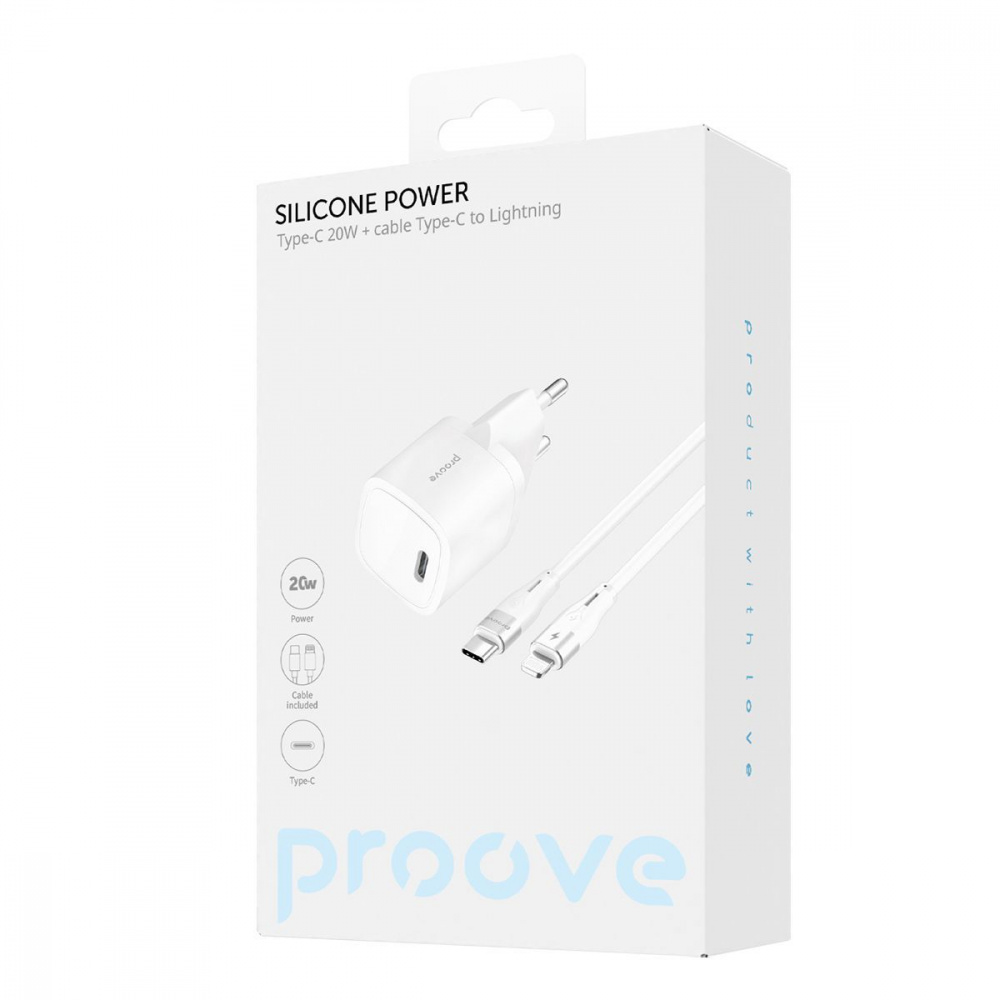 СЗУ Proove Silicone Power 20W (Type-C) + Кабель Type-C to Lightning - фото 1