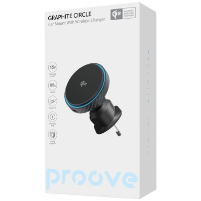 Купить Автодержатель с Беспроводной Зарядкой Proove Graphite Circle Qi2 15W 63020 - Ncase