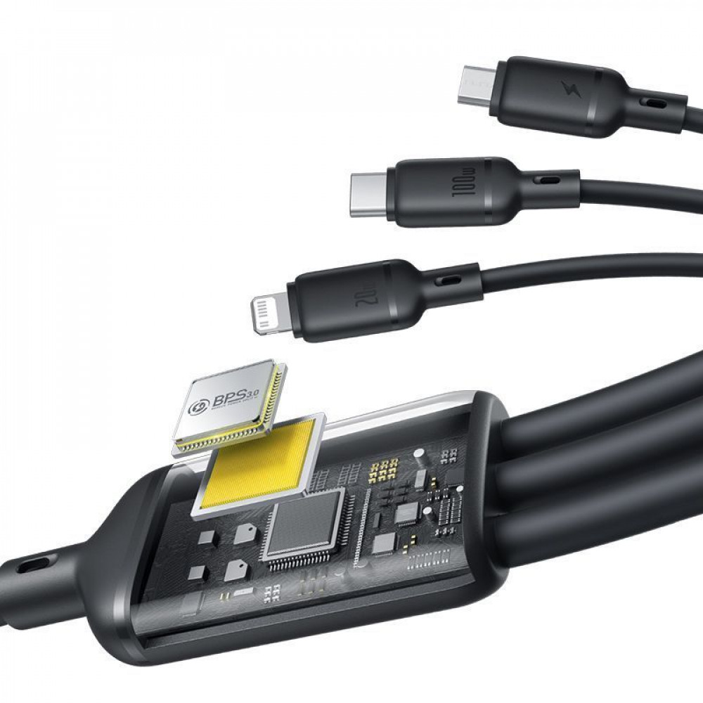 Кабель Baseus Baseus Silky One-for-Three Fast Charging USB to Micro USB+Lightning+Type-C 100W 1.5m — Придбати в Україні - фото 3