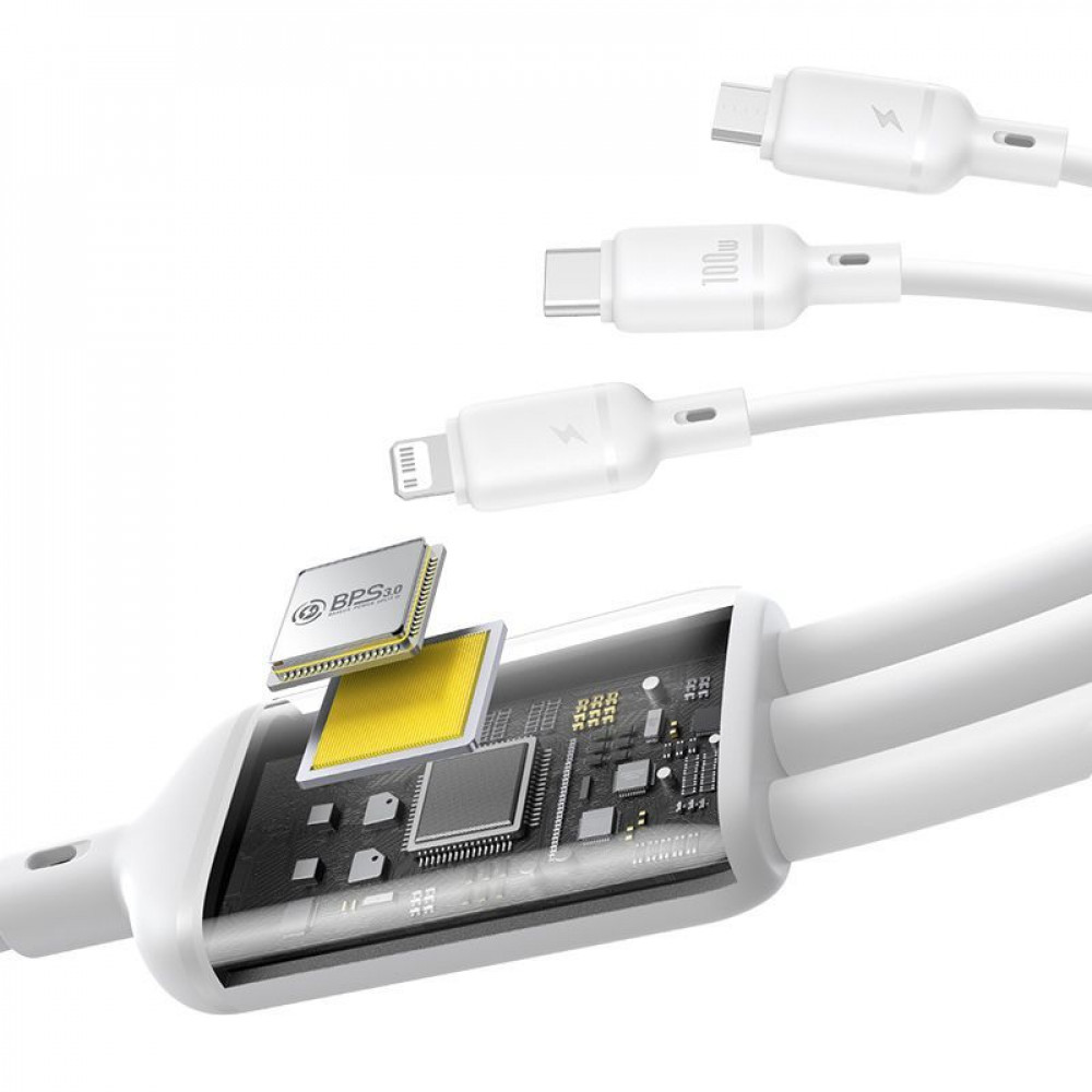 Кабель Baseus Baseus Silky One-for-Three Fast Charging USB to Micro USB+Lightning+Type-C 100W 1.5m black на малюнкі №8