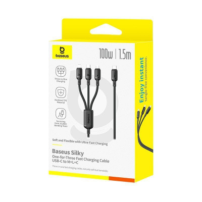 Кабель Baseus Baseus Silky One-for-Three Fast Charging USB to Micro USB+Lightning+Type-C 100W 1.5m — Придбати в Україні