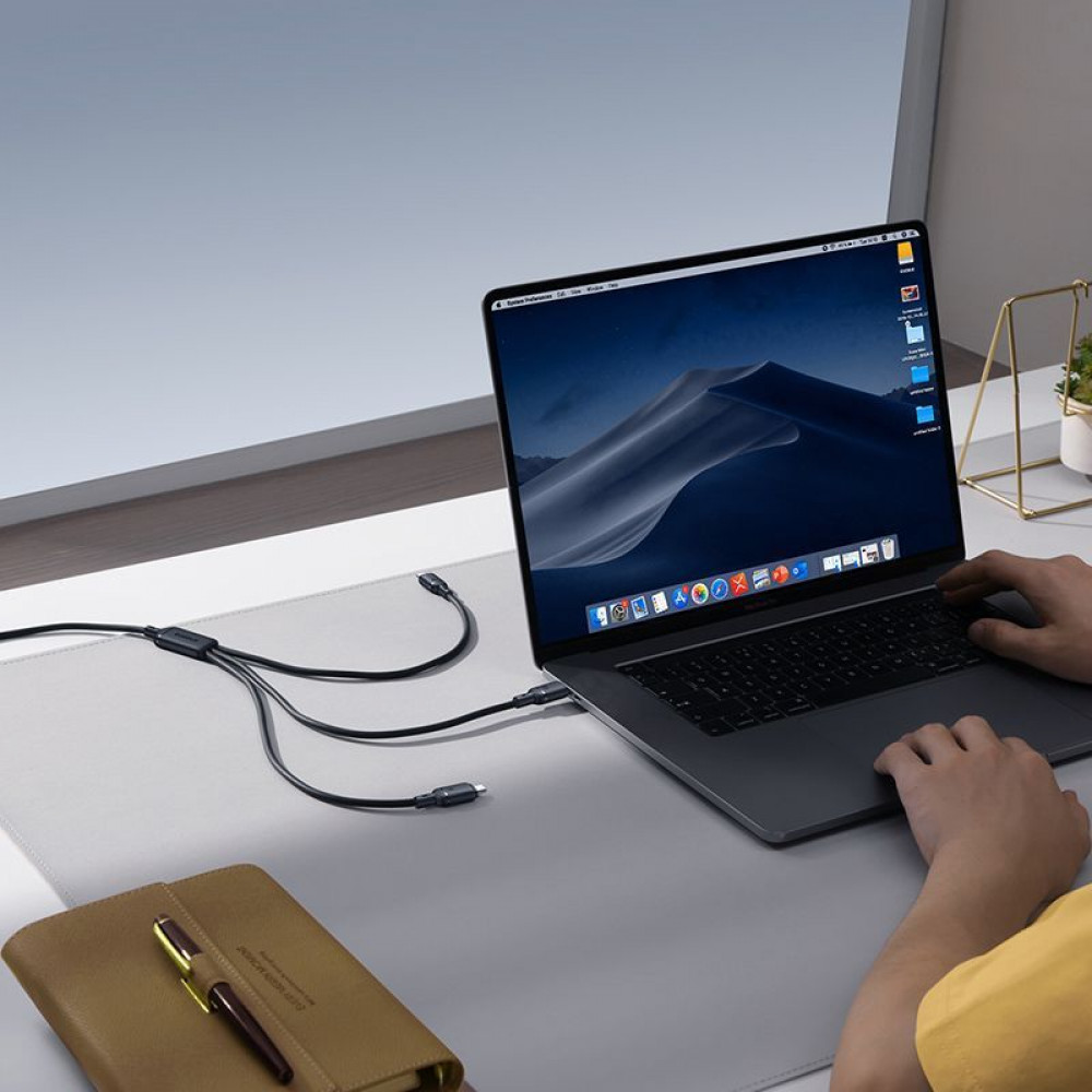 Кабель Baseus Baseus Silky One-for-Three Fast Charging USB to Micro USB+Lightning+Type-C 100W 1.5m — Придбати в Україні - фото 12