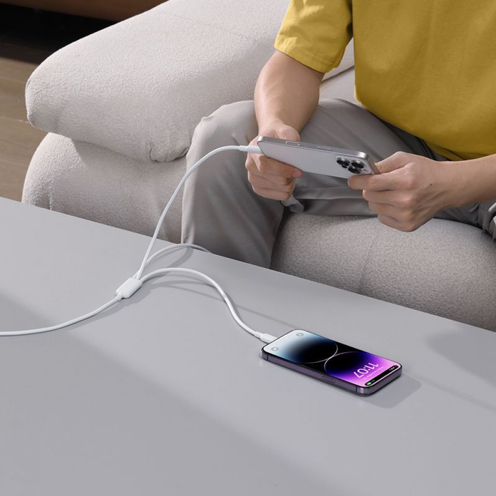 Кабель Baseus Baseus Silky One-for-Three Fast Charging USB to Micro USB+Lightning+Type-C 100W 1.5m black на малюнкі №14