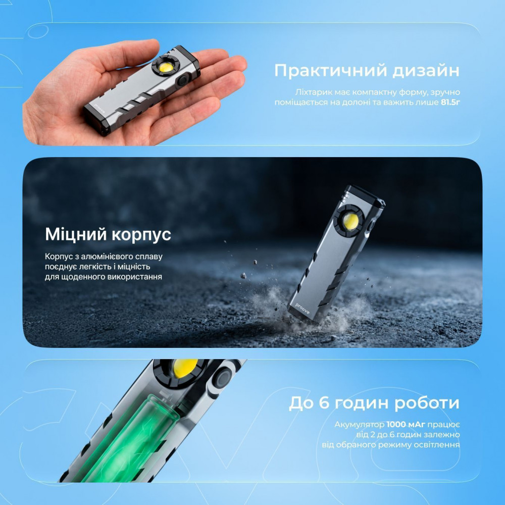 Портативний ліхтарик Proove Ray Slim (1000lm) — Придбати в Україні - фото 5