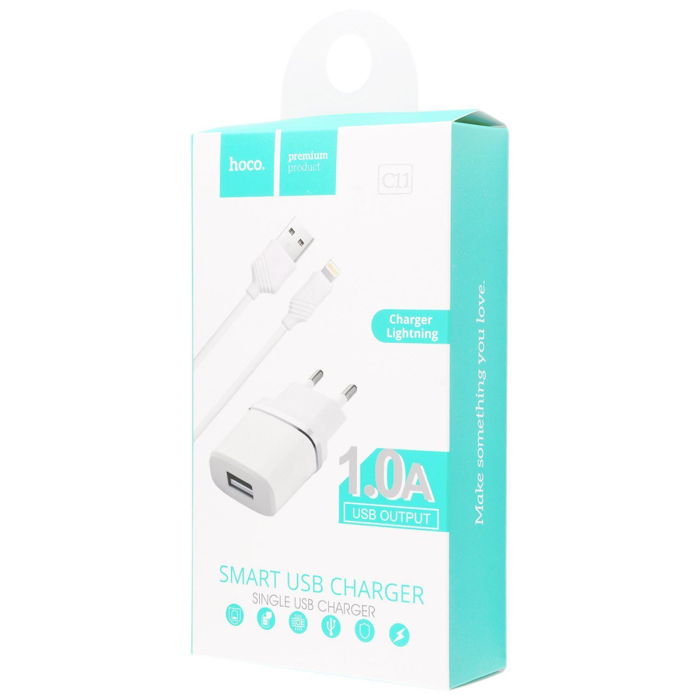 СЗУ Hoco C11 Charger + Cable (Lightning) 1.0A 1USB - фото 1