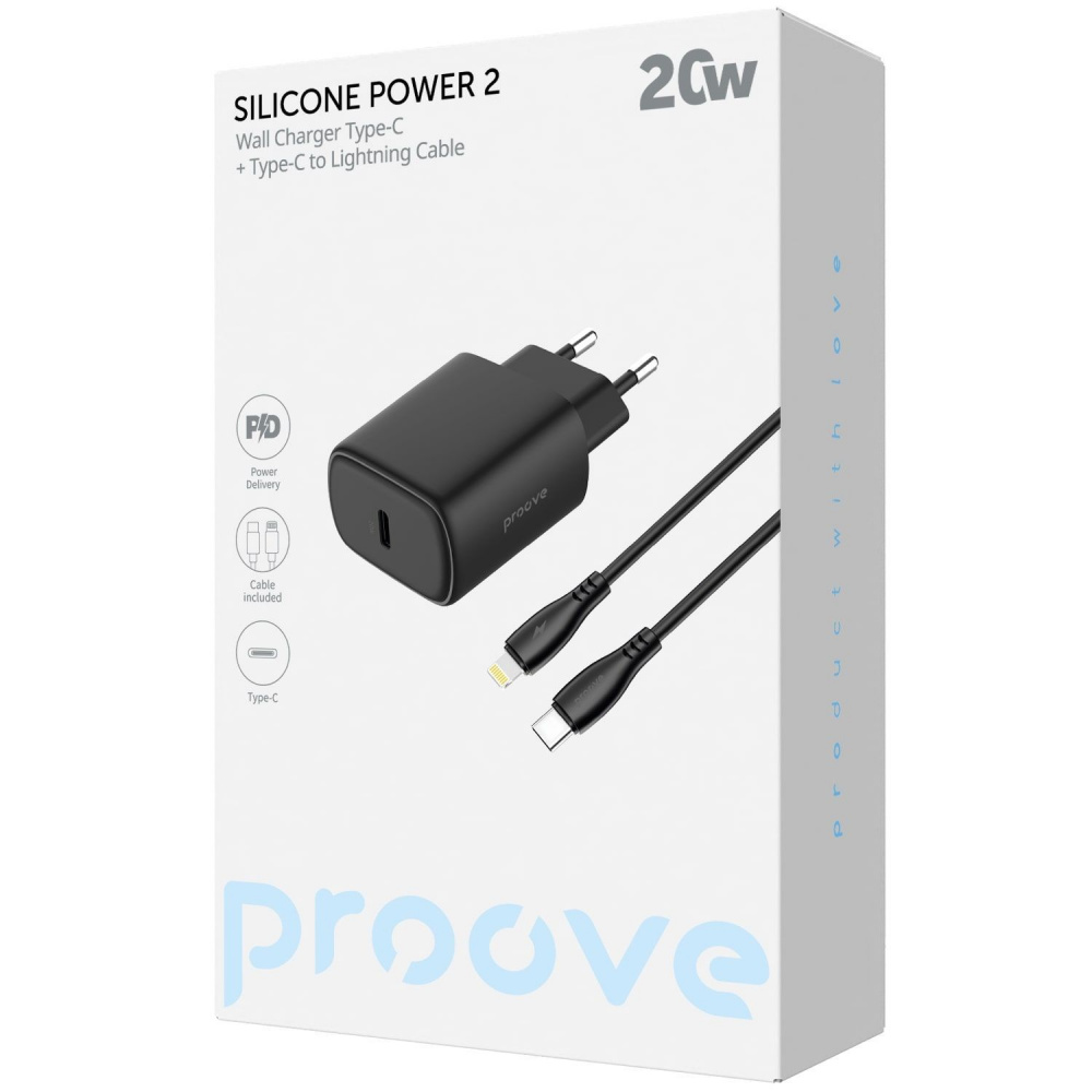 МЗП Proove Silicone Power 2 20W (Type-C) + Cable Type-C to Lightning (1m) — Придбати в Україні - фото 1