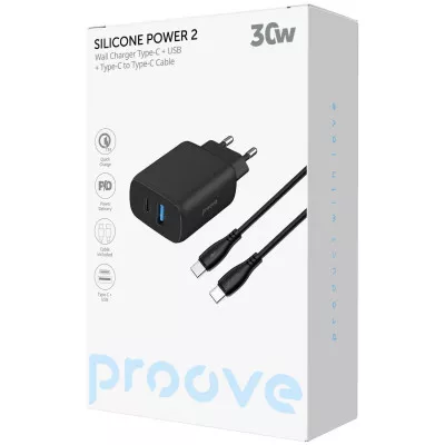 МЗП Proove Silicone Power 2 30W (Type-C + USB) + Cable Type-C to Type-C (1m) — Придбати в Україні