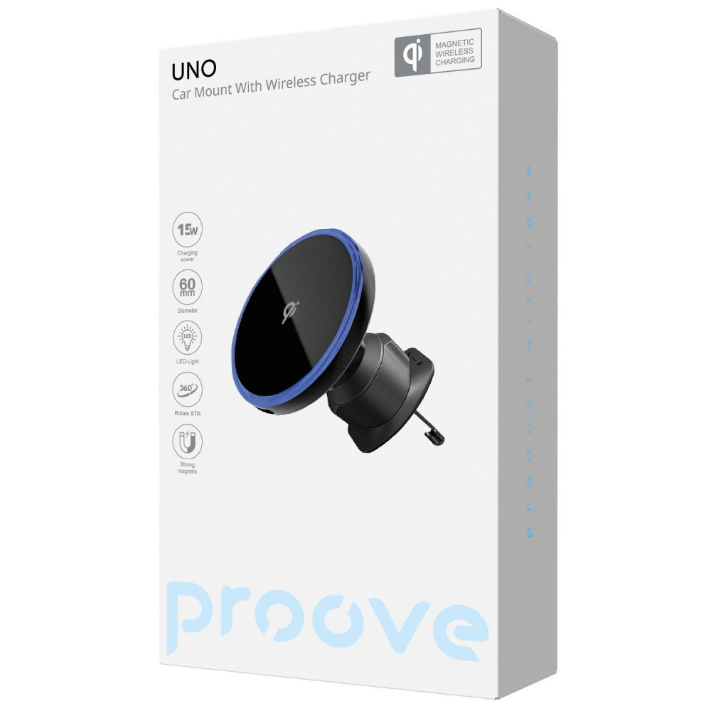 Автомобільний тримач з Бездротовим ЗП Proove UNO 15W — Придбати в Україні - фото 1