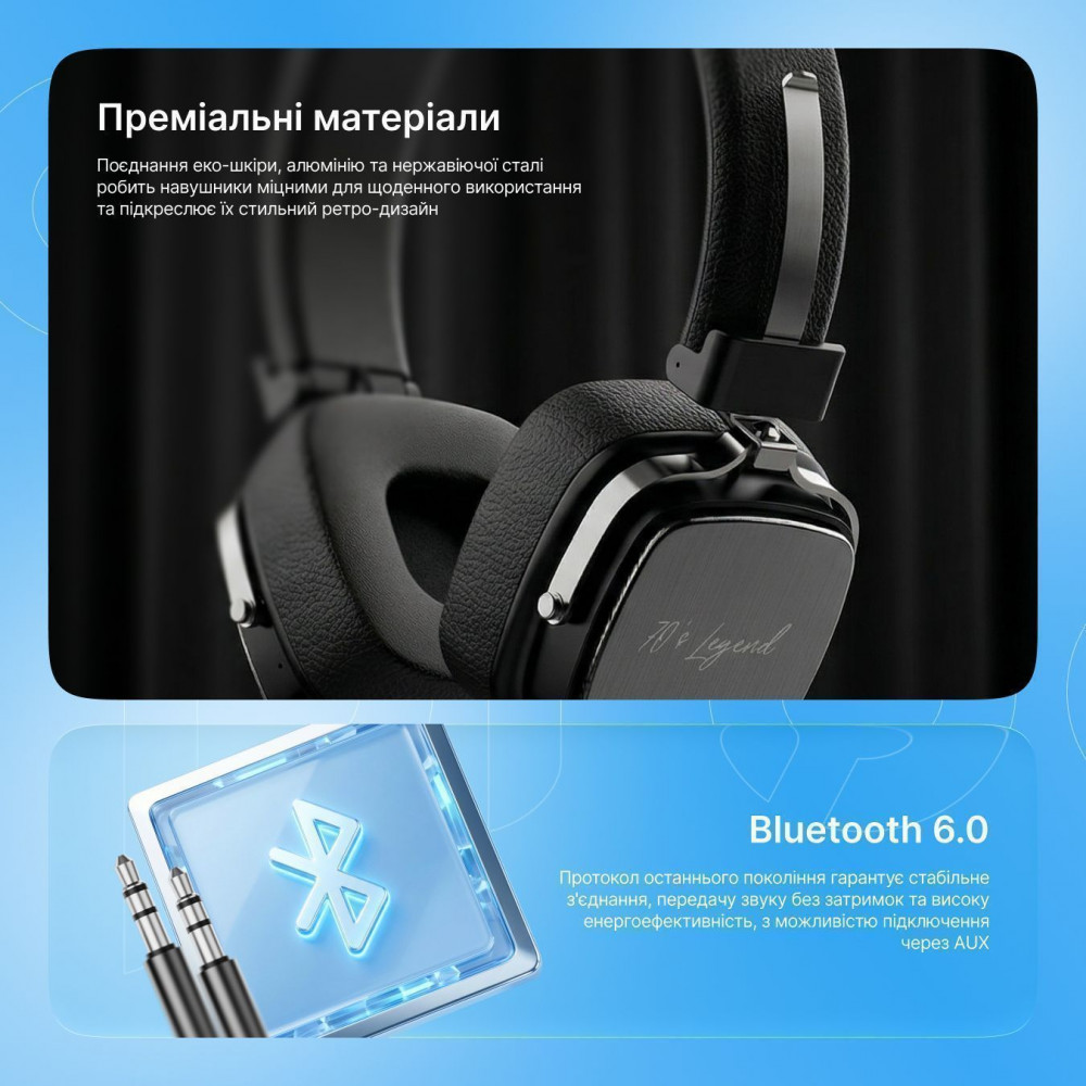 Бездротові навушники Proove 70’s Legend (APP) black/silver (HP70L001AP28) Чорний/Сріблястий на малюнкі №4