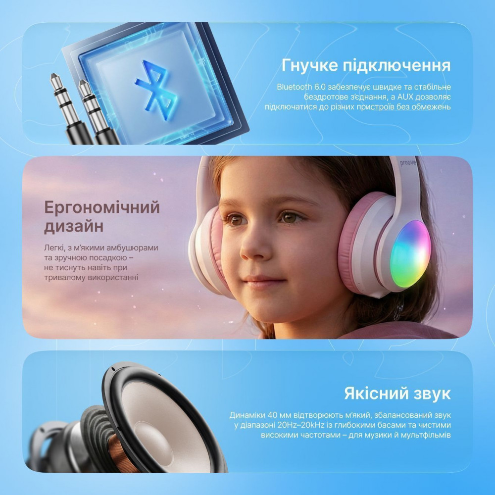 Бездротові навушники Proove Kids LumiCat (APP) white/pink (HPLC0001AP25) Білий/Рожевий на малюнкі №5