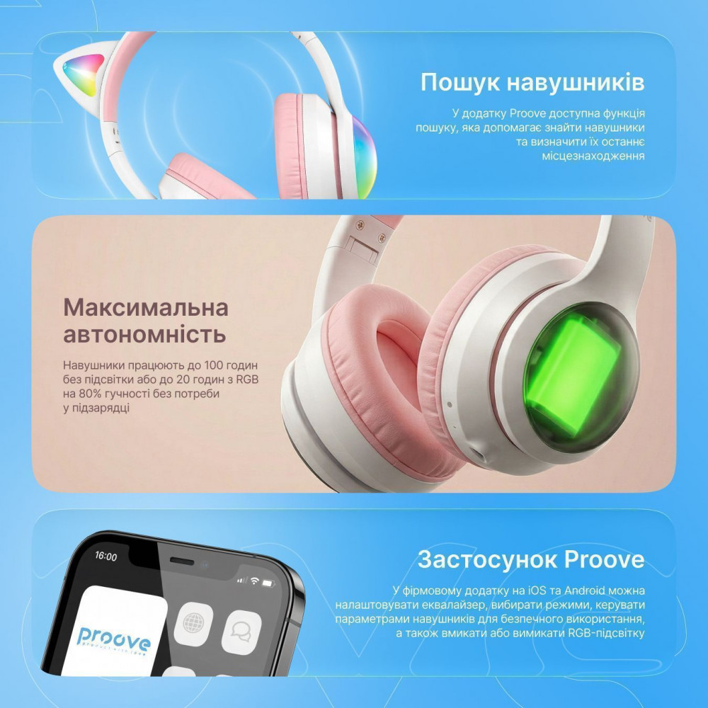 Бездротові навушники Proove Kids LumiCat (APP) white/pink (HPLC0001AP25) Білий/Рожевий на малюнкі №7
