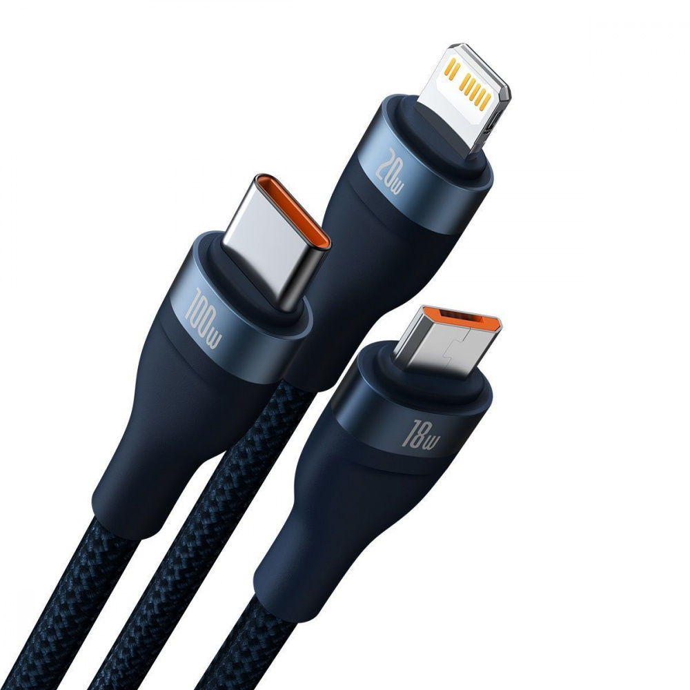 Кабель Baseus Flash Series 2 Two-for-three USB+Type-C (Micro USB+Lightning+Type-C) 100W (1.2m) - фото 2
