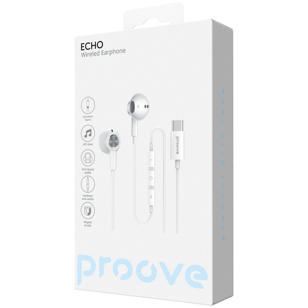 Проводные наушники Proove Echo (Type-C) white (ECWE00000202) Белый на картинке №2