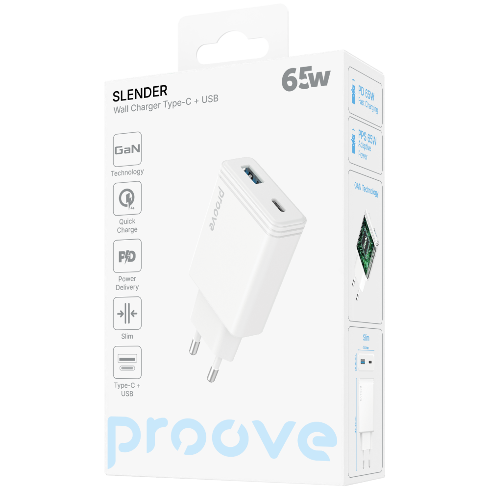 СЗУ Proove Slender 65W (Type-C + USB) - фото 1