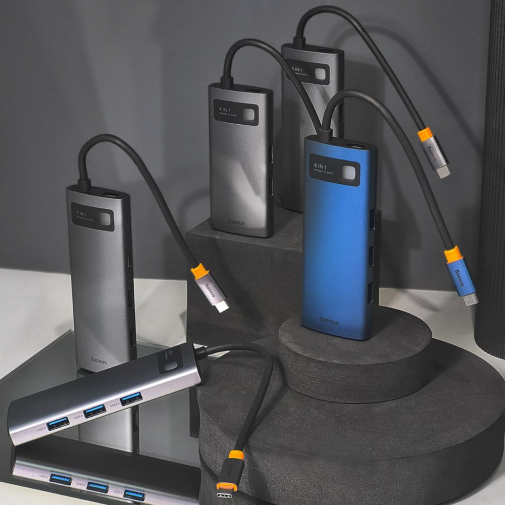 USB-Хаб Baseus Metal Gleam Series 7-in-1 (2xUSB3.0 + 4KHD + Type-C + Type-C PD+ TF + SD) — Придбати в Україні - фото 3