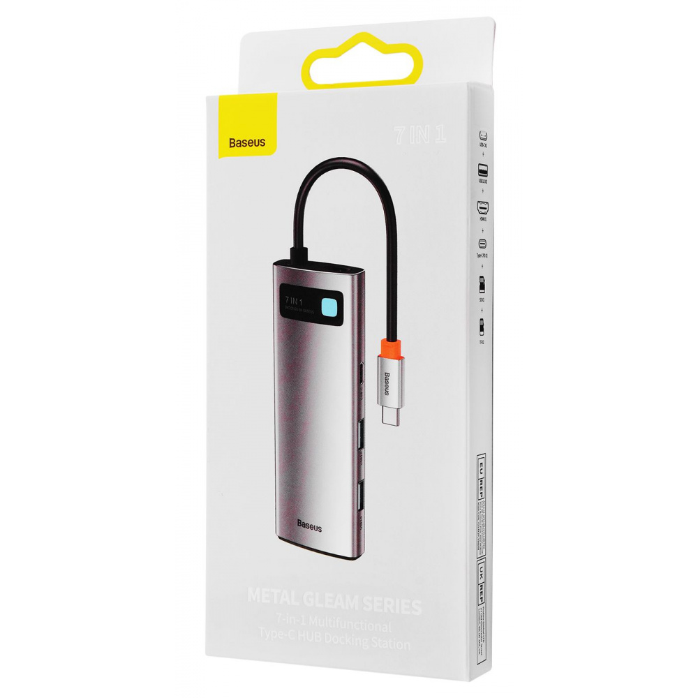 USB-Хаб Baseus Metal Gleam Series 7-in-1 (2xUSB3.0 + 4KHD + Type-C + Type-C PD+ TF + SD) — Придбати в Україні - фото 1