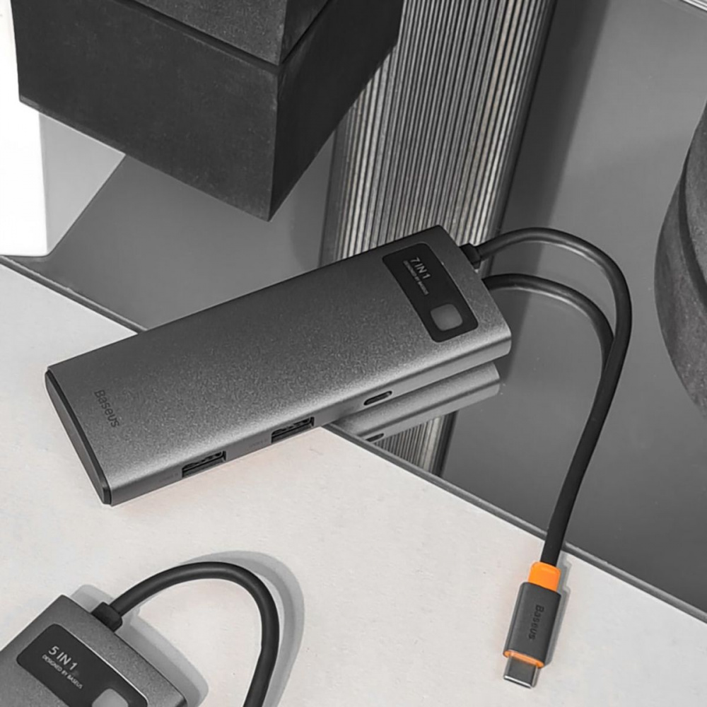 USB-Хаб Baseus Metal Gleam Series 7-in-1 (2xUSB3.0 + 4KHD + Type-C + Type-C PD+ TF + SD) — Придбати в Україні - фото 4