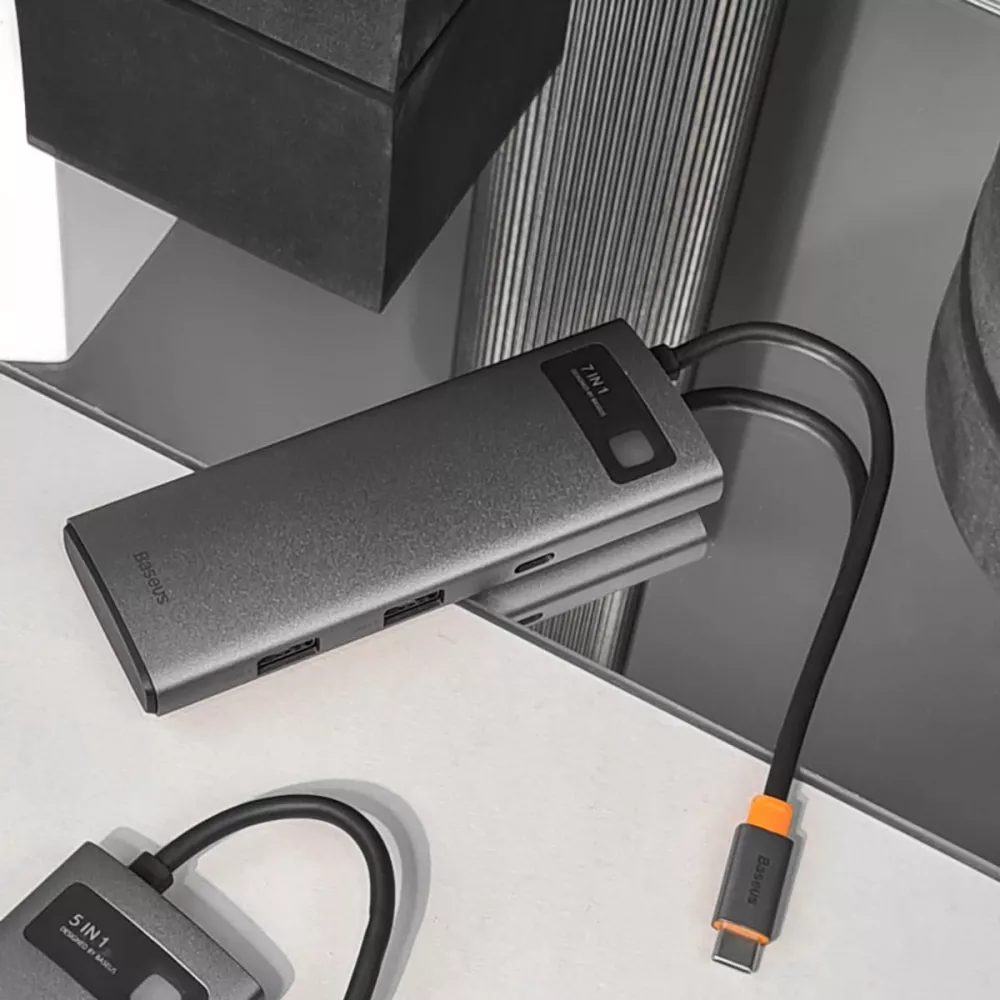 USB-Хаб Baseus Metal Gleam Series 7-in-1 (2xUSB3.0 + 4KHD + Type-C + Type-C PD+ TF + SD) — Придбати в Україні - фото 4