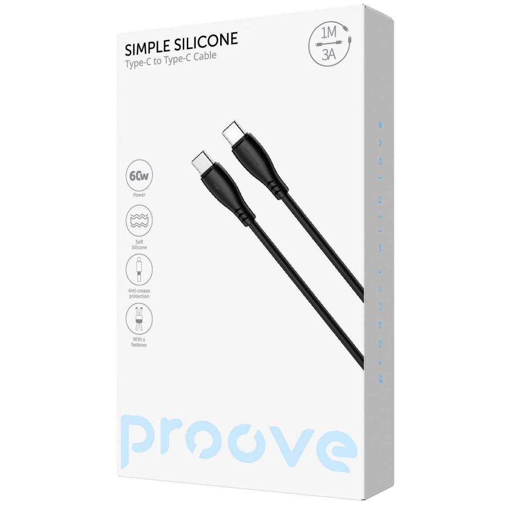 Кабель Proove Simple Silicone Type-C to Type-C 60W (1m) white на малюнкі №2