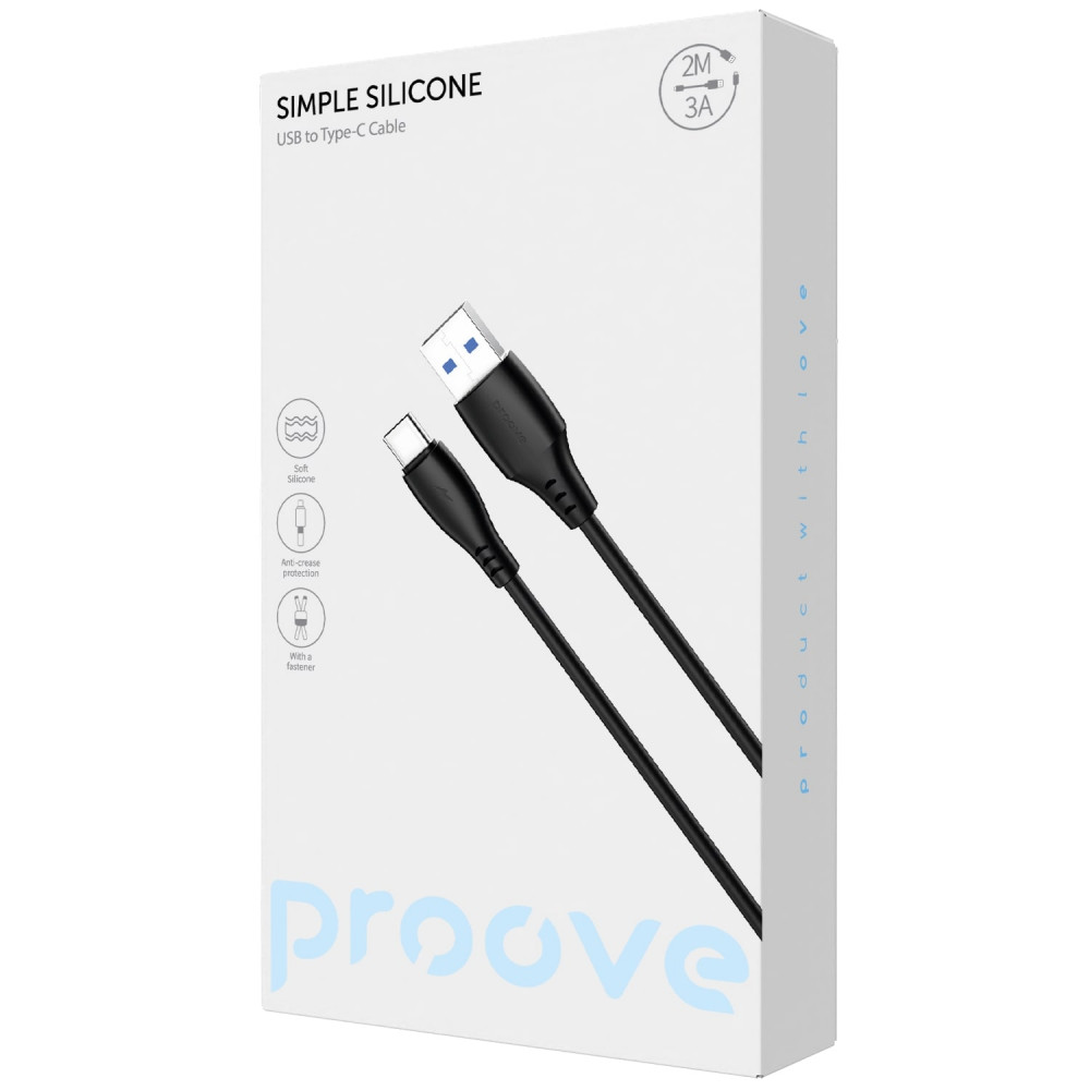 Кабель Proove Simple Silicone USB to Type-C 3A (2m) black на малюнкі №2