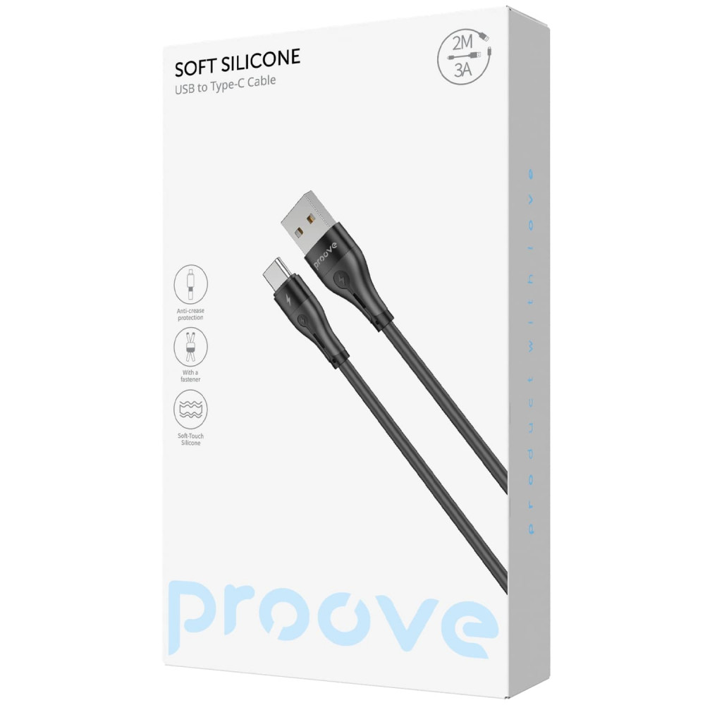 Кабель Proove Soft Silicone USB to Type-C 3A (2m) black на малюнкі №2