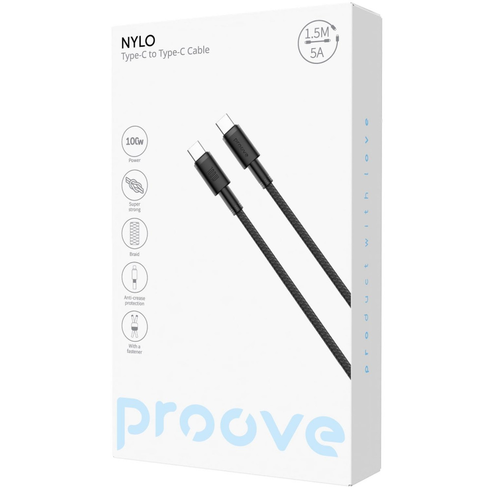 Кабель Proove Nylo Type-C to Type-C 100W (1.5m) white на малюнкі №2