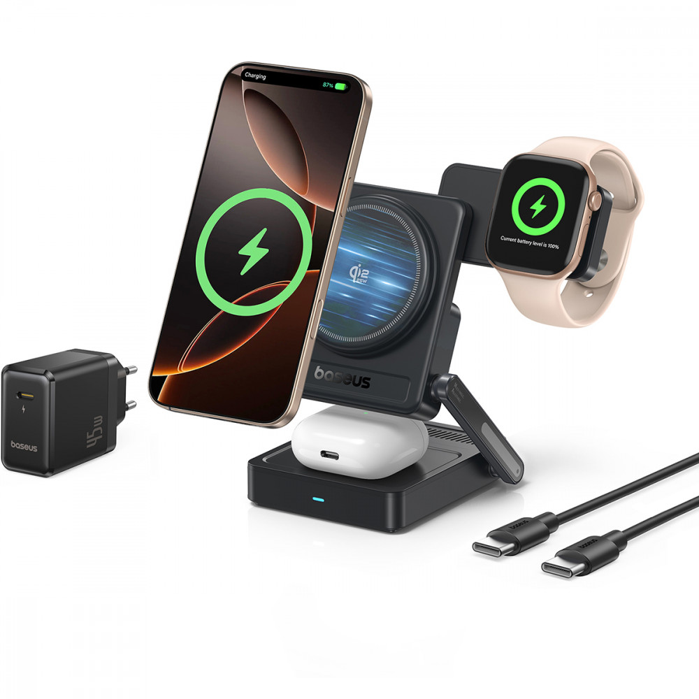 Бездротовий ЗП Baseus PicoGo AF21 3-in-1 Qi2.2 35W (With cable Type-C to Type-C 1m + Power Adapter 45W) — Придбати в Україні - фото 4