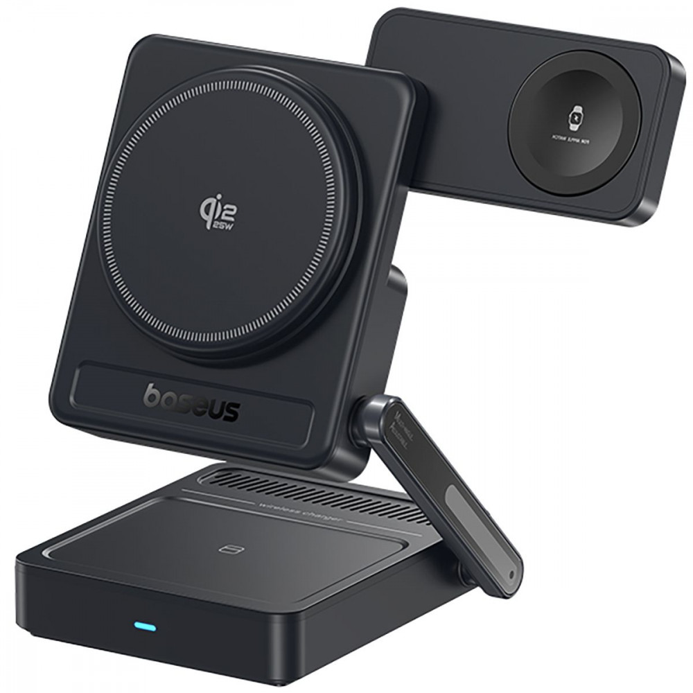 Бездротовий ЗП Baseus PicoGo AF21 3-in-1 Qi2.2 35W (With cable Type-C to Type-C 1m + Power Adapter 45W) black (E0205401) Чорний на малюнкі №1