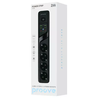 Мережевий фільтр Proove Power Strip P-04 (4 розетки + 4 USB + 2 Type-C) 2М — Придбати в Україні
