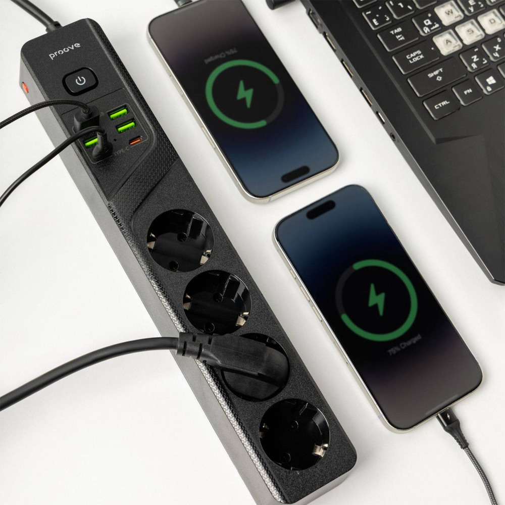 Мережевий фільтр Proove Power Strip P-04 (4 розетки + 4 USB + 2 Type-C) 3M — Придбати в Україні - фото 5